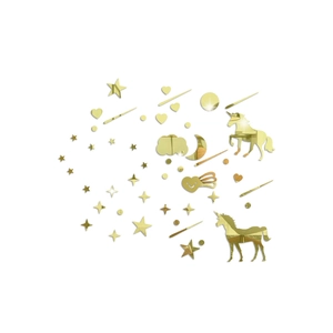 Golden acrylic mirror wall stickers with unicorn stars and moon for bedroom decor