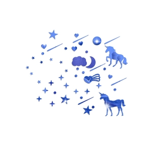 Blue mirror acrylic unicorn and stars wall stickers set with moon and cloud decor