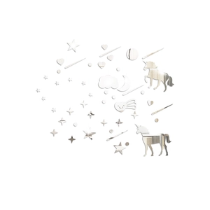 Detailed close-up of acrylic mirror wall stickers featuring unicorns and stars elements