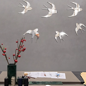 3D Swallow Mirror Acrylic Wall Sticker Decorative Animal Decal For Living Room Bedroom Background Home Decor Modern Art Mural