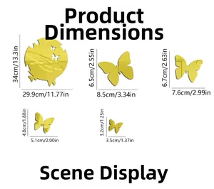 Detailed size specifications for 5 variations of acrylic butterfly mirror wall stickers