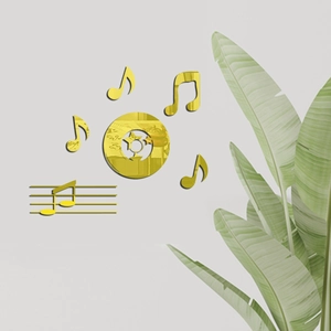 Golden acrylic mirror music note wall stickers set for creative living room decoration