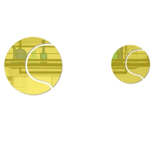 Detail view of yellow mirror acrylic wall stickers in creative tennis ball sports design