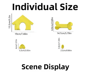 Détail de stickers muraux miroir acrylique jaune pour animaux avec mesures précises