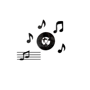 Macro detail of black acrylic 3D music note wall stickers with reflective mirror finish