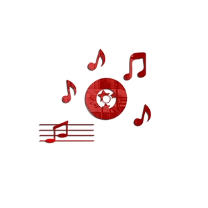 Macro detail of red 3D acrylic musical note wall stickers with high-gloss mirror surface