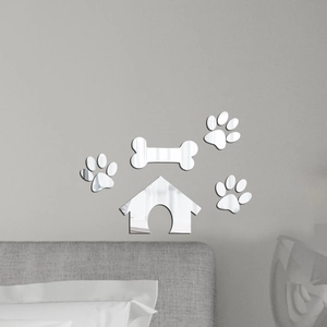 Stickers muraux miroir acrylique niche pour chien avec os et pattes pour déco