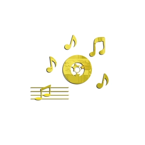 Detail of music note acrylic wall stickers with golden mirror finish and CD star design