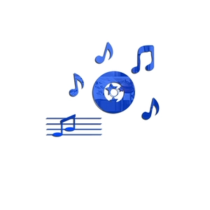 Modern 3D blue acrylic mirror wall sticker featuring music notes and staff for home decor