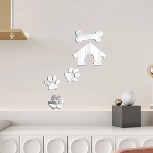 Détail de stickers muraux miroir acrylique 3D niche et pattes pour déco maison