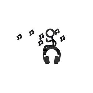 Detail of black acrylic music wall sticker featuring notes and person with headphones