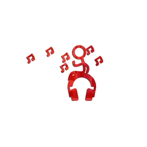 Macro detail of red acrylic 3D music wall decals featuring figure and musical notes