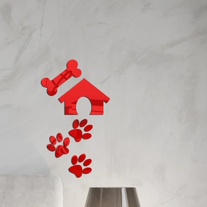 Stickers muraux miroir en acrylique rouge avec niche os et pattes pour décoration