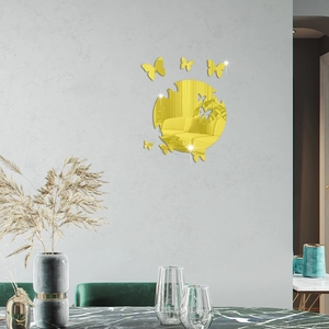 Golden acrylic mirror wall stickers featuring creative butterfly and circle patterns