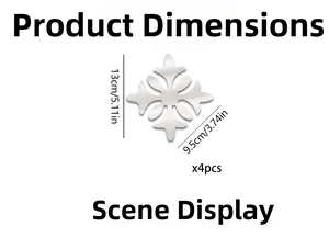 Detail of four 13x9.5cm mirror acrylic corner floral wall stickers with dimensions