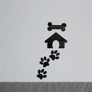 Stickers muraux 3D en acrylique miroir avec maison d'animaux et empreintes noires