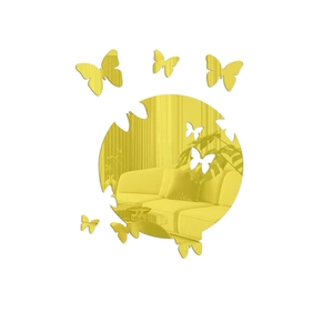 Macro view of golden butterfly acrylic mirror wall stickers with reflective surface detail