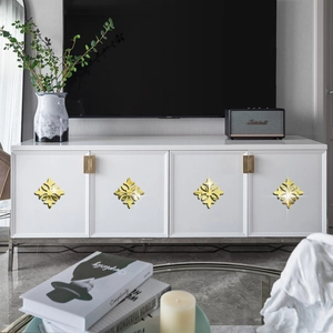 Golden acrylic mirror flower wall stickers for luxury cabinet and furniture decoration