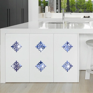 Blue 3D mirror acrylic corner floral wall stickers with classic hollow patterns