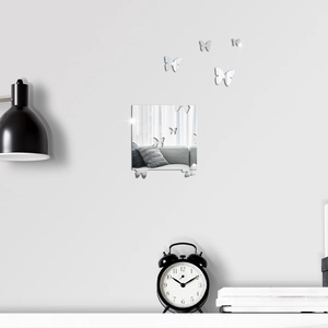 Stickers muraux miroir papillon 3D avec lampe nordique et réveil décoratif