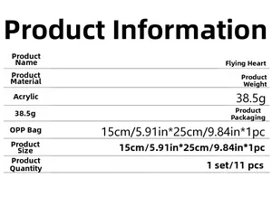 Detailed specification list for 3D acrylic heart wing mirror wall stickers set