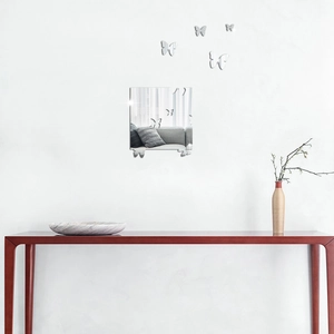 Ensemble déco murale avec miroir carré et autocollants papillons 3D pour salon moderne