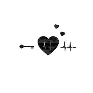 Macro detail of acrylic mirror wall stickers featuring heart patterns and a key shape