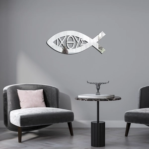Fish Shape Mirror Acrylic Wall Sticker Ichthys Jesus Fish Symbol Self Adhesive Mirror Wall Decal For Living Room Home Decor