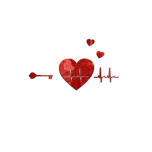 Macro view of 3D red acrylic mirror heart wall stickers with high glossy reflective finish