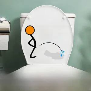 Waterproof WC THE THRONE toilet lid sticker featuring a funny orange figure on white cover