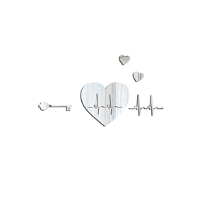 Detailed view of the 5-piece heart-shaped mirror wall stickers with heartbeat lines