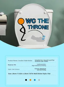 Waterproof WC THE THRONE toilet sticker with cartoon stickman design, size 28x20cm