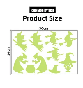 Luminous Halloween wall stickers showing witch silhouettes and 20x30cm product dimensions