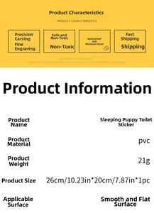 Detailed size and material chart for the sleepy puppy PVC toilet sticker 26x20cm