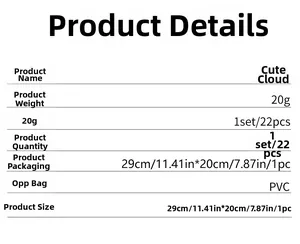 Specifications for 22-piece waterproof PVC cute cloud wall stickers in 29x20cm size