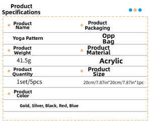 Specifications of yoga acrylic mirror wall decals showing size, weight, and material details