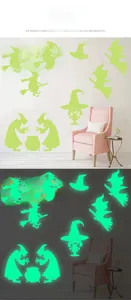 Glow in the dark Halloween stickers featuring witches and cauldrons in day and night views