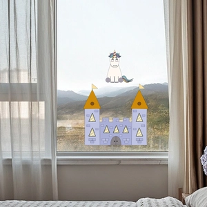 Adesivi per finestre con unicorno e castello per la decorazione del vetro di casa e bagno