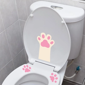 Cute pink cat paw print toilet seat cover stickers for bathroom waterproof decoration