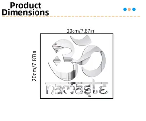 Detail view of 3D acrylic mirror wall sticker Om Namaste design with 20x20cm dimensions