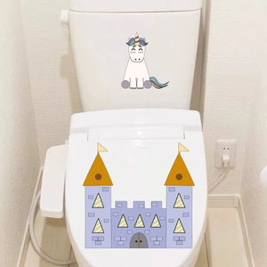 Adesivi per WC impermeabili con unicorno e castello viola per decorazione bagno moderno
