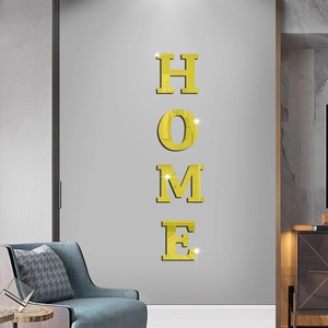 Adesivi murali specchio 3D HOME dorati, display verticale per l'arredo del soggiorno