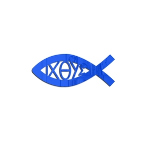 Blue Ichthys acrylic mirror wall sticker with Greek letters for home wall decor
