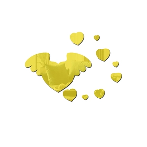 Detail of golden heart with wings 3D acrylic mirror wall sticker set for home decor