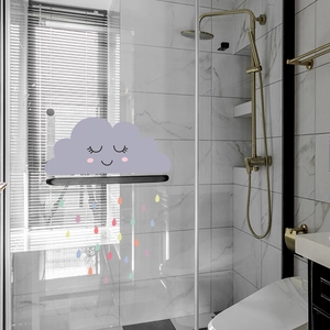 Cartoon purple cloud toilet lid handle and colorful raindrops wall stickers for bathroom decor