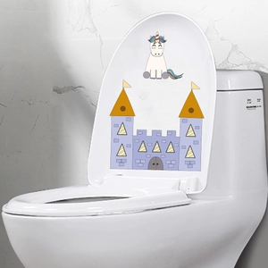 Adesivi per Coperchio del Gabinetto a Forma di Unicorno e Castello Impermeabili Adesivi Murali per Bagno in PVC Autoadesivi