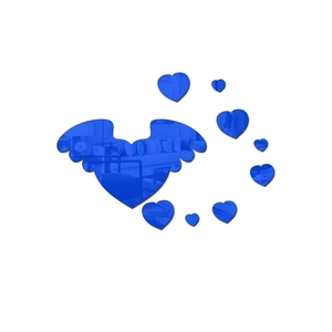 3D heart wings acrylic mirror wall stickers in dark blue for bedroom decoration