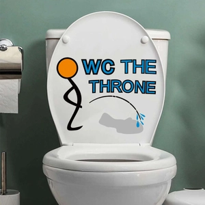 Waterproof toilet sticker with funny stickman and WC THE THRONE text for bathroom decor