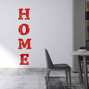 Adesivi murali 3D a specchio rosso HOME per la decorazione del soggiorno moderno