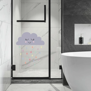 Cartoon purple cloud and colorful raindrops waterproof PVC sticker on shower glass door